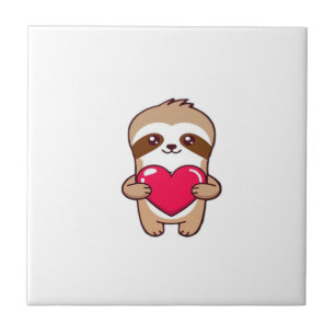Kawaii Chibi Sloth Hugging Heart � Cute Adorable S Tile