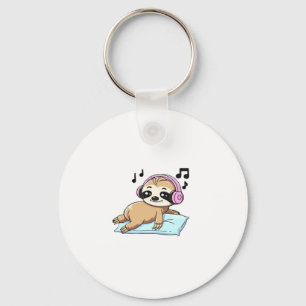 Kawaii Chibi Sloth Listening to Music � Cute Relax Keychain