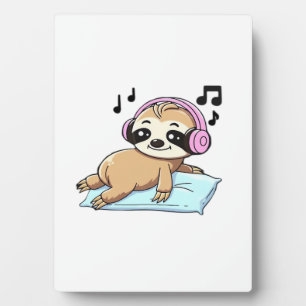 Kawaii Chibi Sloth Listening to Music � Cute Relax Plaque