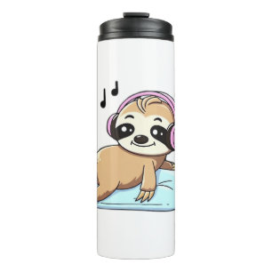 Kawaii Chibi Sloth Listening to Music � Cute Relax Thermal Tumbler