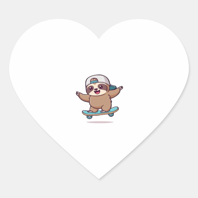 Kawaii Chibi Sloth Skater � Cute Funny Skateboardi Heart Sticker (Front)