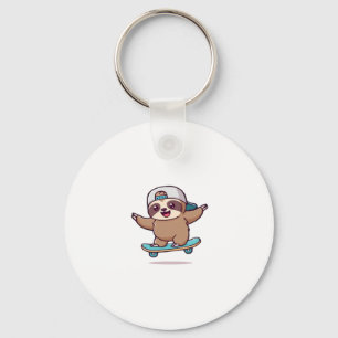 Kawaii Chibi Sloth Skater � Cute Funny Skateboardi Keychain