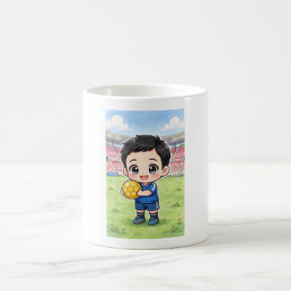 Kawaii Chibi Soccer Player with Yellow Ball Coffee Mug