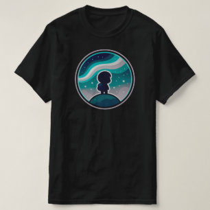 Kawaii Chibi Traveller Under Aurora BLACK ONLY T-Shirt
