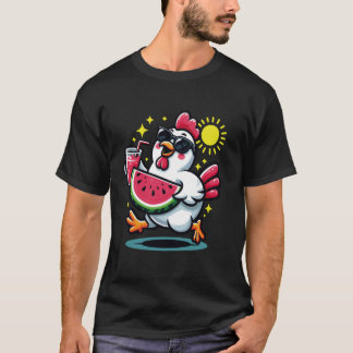 Kawaii Chicken Eating Watermelon Fruit Lovers Summ T-Shirt