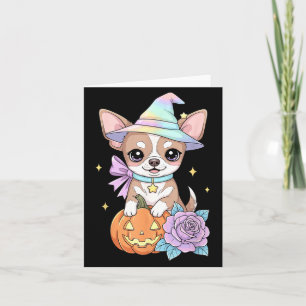 Kawaii Chihuahua Puppy Witch Pumpkin Halloween Card