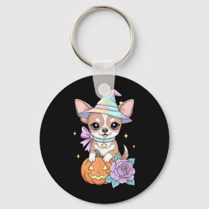 Kawaii Chihuahua Puppy Witch Pumpkin Halloween Keychain