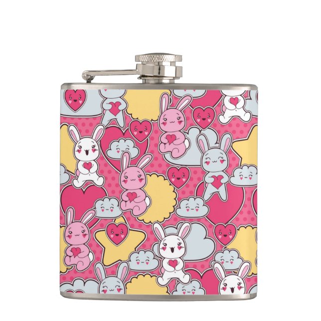 Kawaii Child Pattern with Cute Doodles 2 Hip Flask (Front)