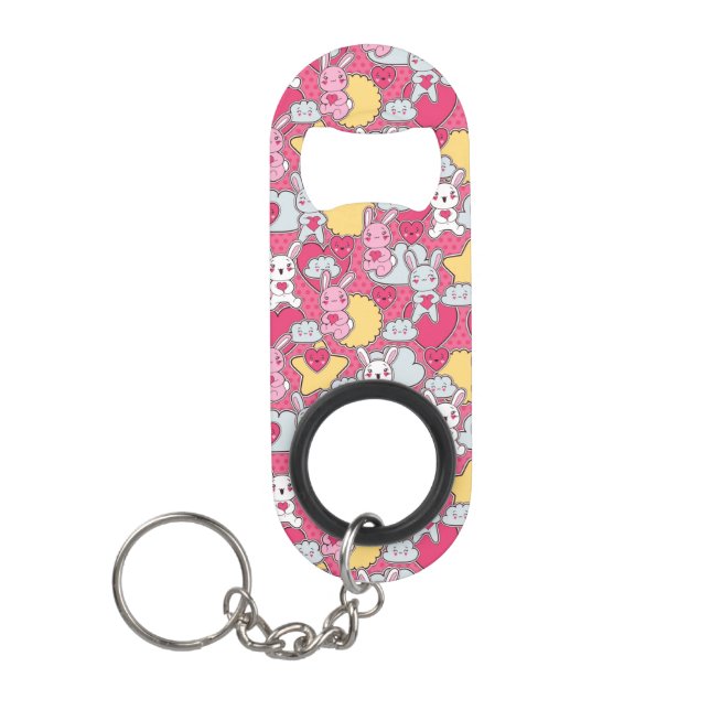 Kawaii Child Pattern with Cute Doodles 2 Keychain Bottle Opener (Front)