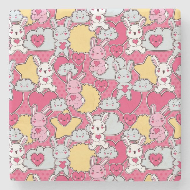 Kawaii Child Pattern with Cute Doodles 2 Stone Coaster (Front)