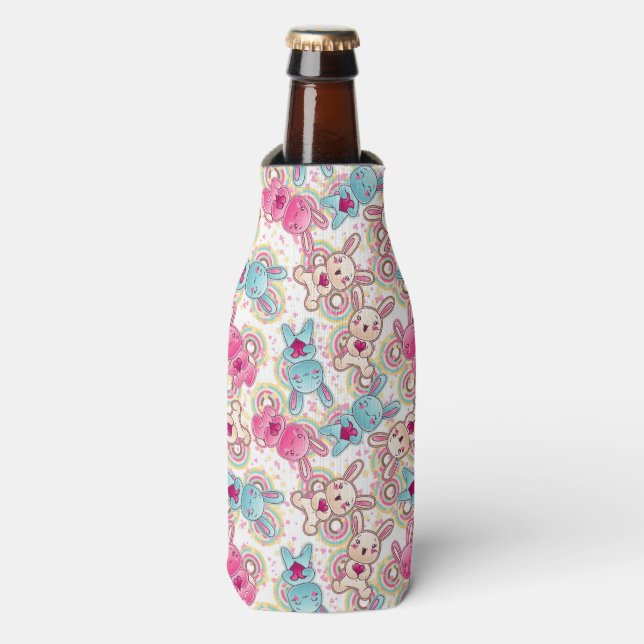Kawaii Child Pattern with Cute Doodles Bottle Cooler (Bottle Front)