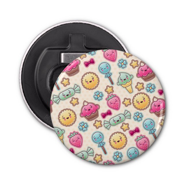 Kawaii child pattern with cute doodles bottle opener (Front)