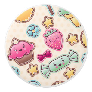 Kawaii child pattern with cute doodles ceramic knob