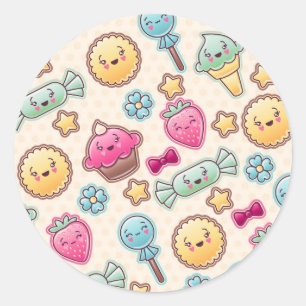 Kawaii child pattern with cute doodles classic round sticker