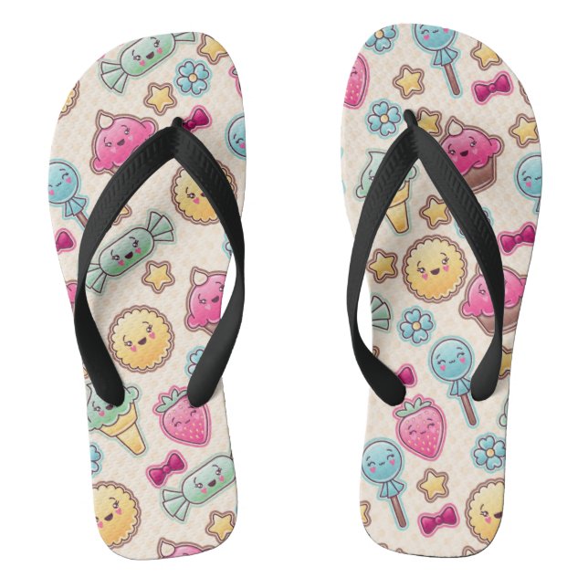 Kawaii child pattern with cute doodles flip flops (Footbed)