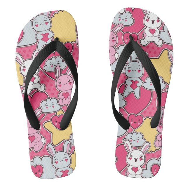 Kawaii Child Pattern with Cute Doodles Flip Flops (Footbed)