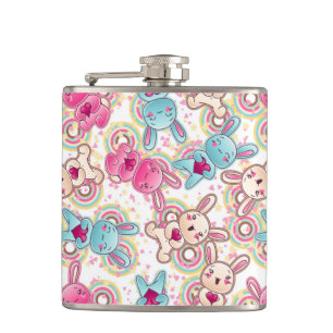 Kawaii Child Pattern with Cute Doodles Hip Flask