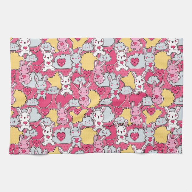 Kawaii Child Pattern with Cute Doodles Kitchen Towel (Horizontal)