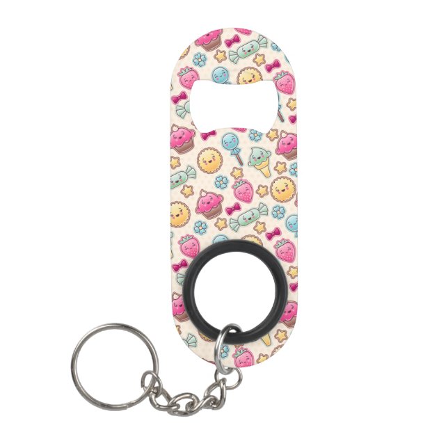 Kawaii child pattern with cute doodles mini bottle opener (Front)