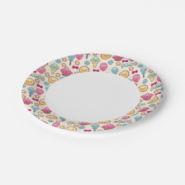 Kawaii child pattern with cute doodles paper plate (Angled)