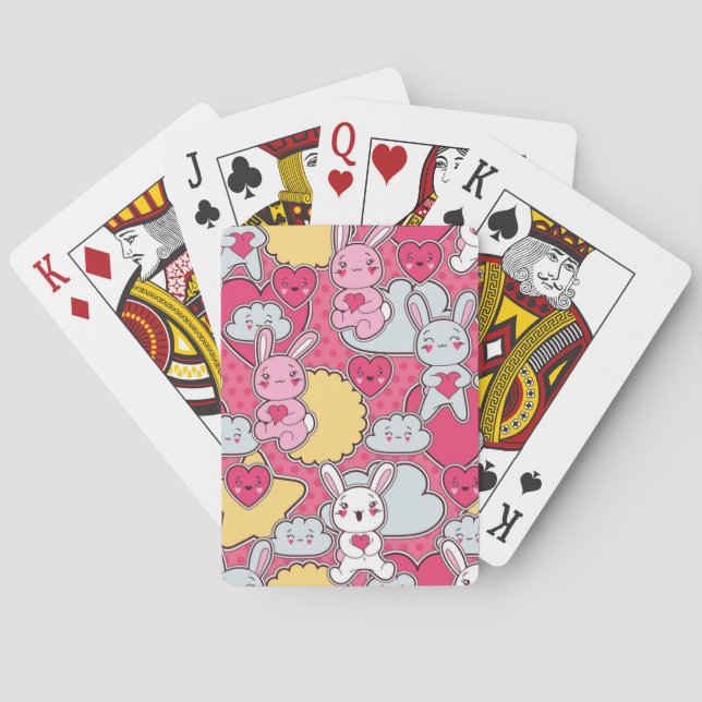 Kawaii Child Pattern with Cute Doodles Playing Cards (Back)