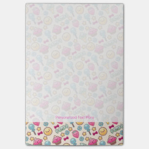 Kawaii child pattern with cute doodles post-it notes