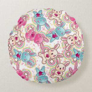 Kawaii Child Pattern with Cute Doodles Round Pillow
