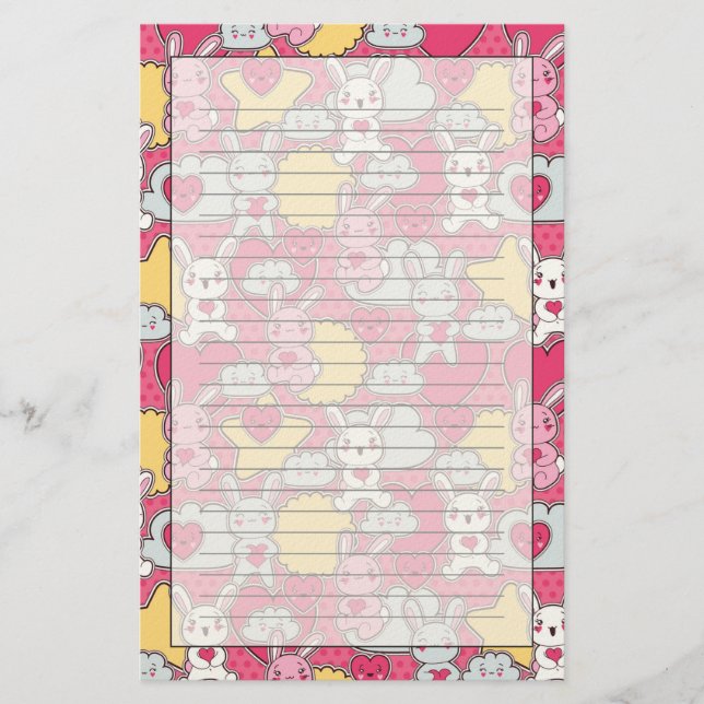 Kawaii Child Pattern with Cute Doodles Stationery (Front)