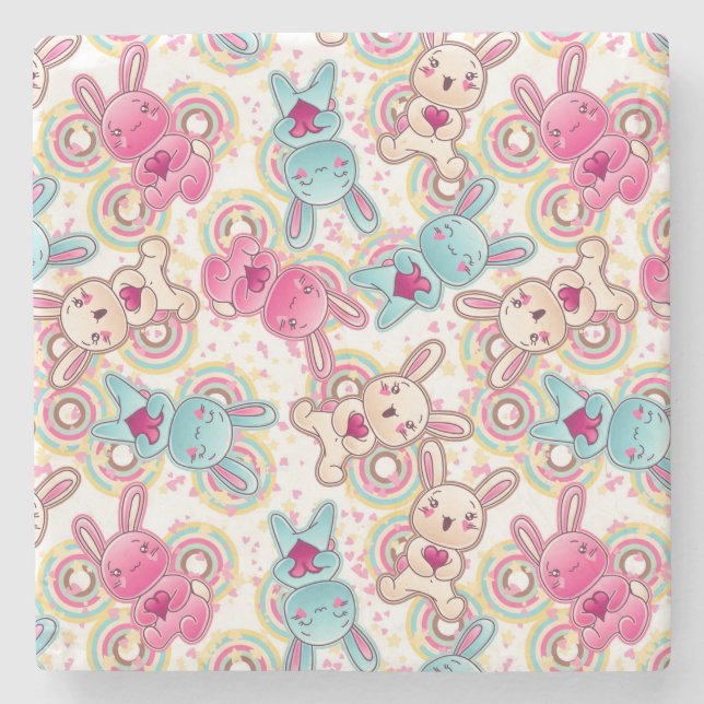 Kawaii Child Pattern with Cute Doodles Stone Coaster (Front)