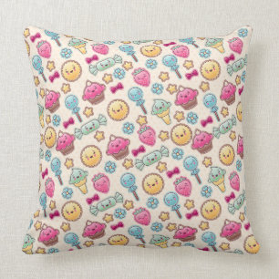 Kawaii child pattern with cute doodles throw pillow