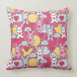 Kawaii Child Pattern with Cute Doodles Throw Pillow