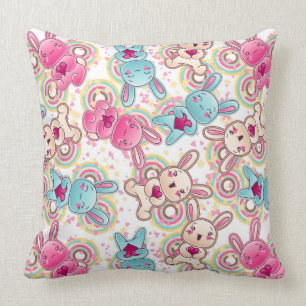 Kawaii Child Pattern with Cute Doodles Throw Pillow