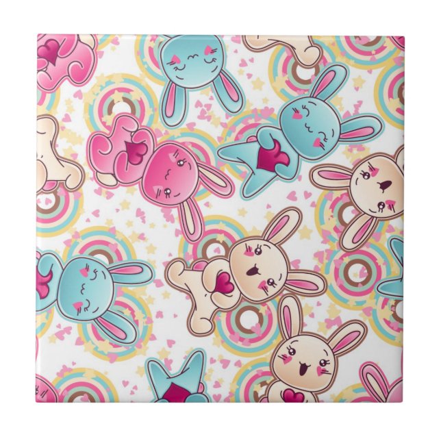 Kawaii Child Pattern with Cute Doodles Tile (Front)
