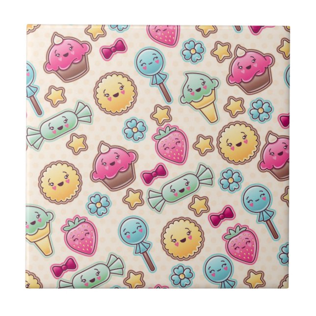 Kawaii child pattern with cute doodles tile (Front)