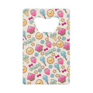 Kawaii child pattern with cute doodles wallet bottle opener