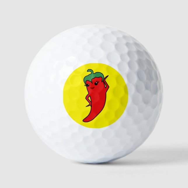 Kawaii Chili Pepper Diva Custom Golf Balls (Front)