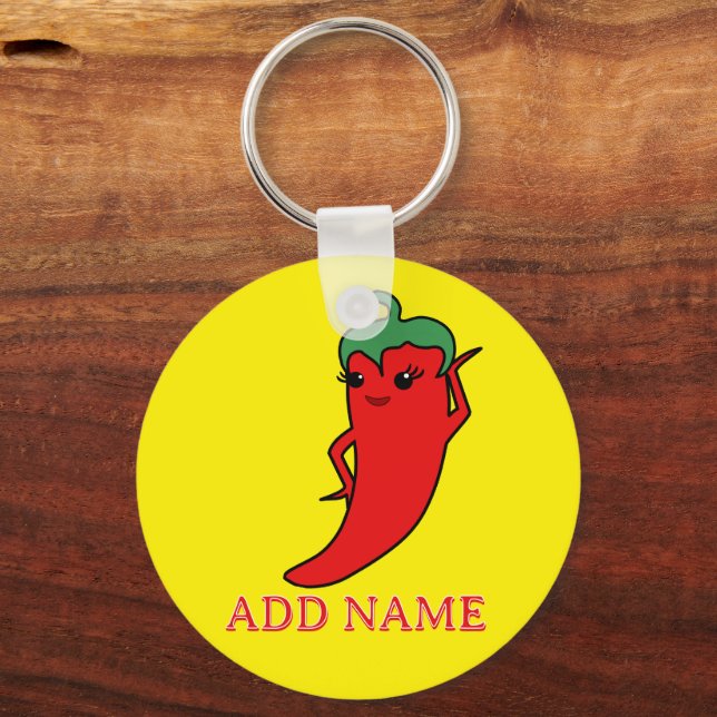 Kawaii Chili Pepper Diva Custom Keychain (Front)