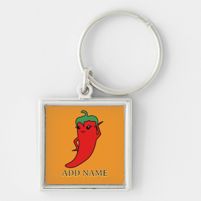 Kawaii Chili Pepper Diva Custom Keychain (Front)