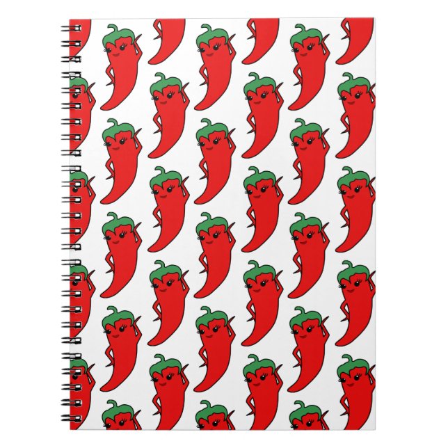 Kawaii Chili Pepper Drawing Pattern Notebook (Front)