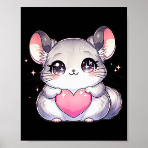 Kawaii Chinchilla Valentines Day Kids Teen Girls O Poster