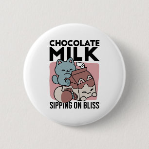 Kawaii Chocolate Milk Cat – Cozy Drink & Cuteness  2 Inch Round Button
