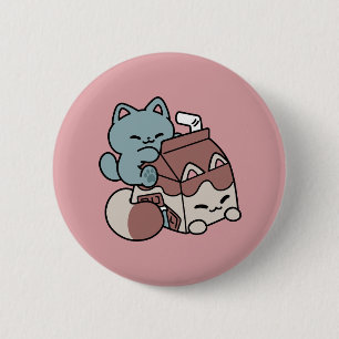 Kawaii Chocolate Milk Cat – Cozy Drink & Cuteness  2 Inch Round Button