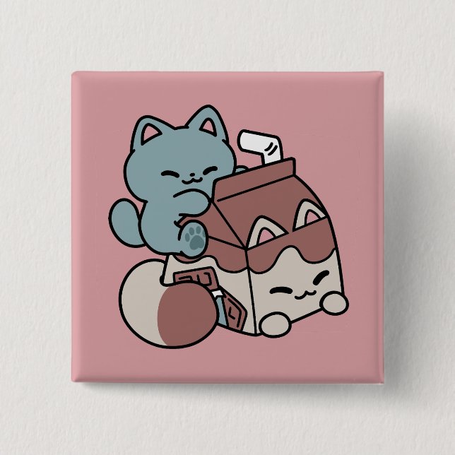 Kawaii Chocolate Milk Cat – Cozy Drink & Cuteness  2 Inch Square Button (Front)