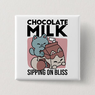 Kawaii Chocolate Milk Cat – Cozy Drink & Cuteness  2 Inch Square Button