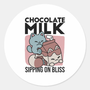 Kawaii Chocolate Milk Cat – Cozy Drink & Cuteness  Classic Round Sticker