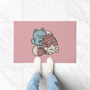 Kawaii Chocolate Milk Cat – Cozy Drink & Cuteness Doormat