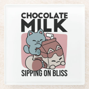 Kawaii Chocolate Milk Cat – Cozy Drink & Cuteness Glass Coaster