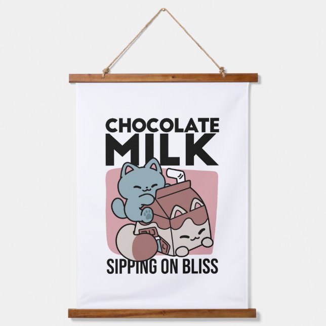 Kawaii Chocolate Milk Cat – Cozy Drink & Cuteness  Hanging Tapestry (Front)