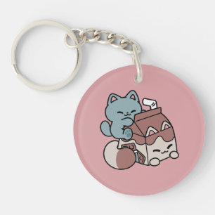 Kawaii Chocolate Milk Cat – Cozy Drink & Cuteness Keychain