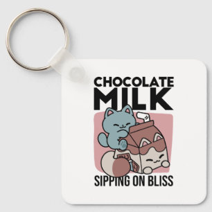 Kawaii Chocolate Milk Cat – Cozy Drink & Cuteness Keychain